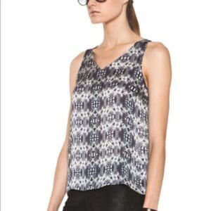 Theryskens Theory Grey/White Print Silk V-Neck Tank Top Sz S